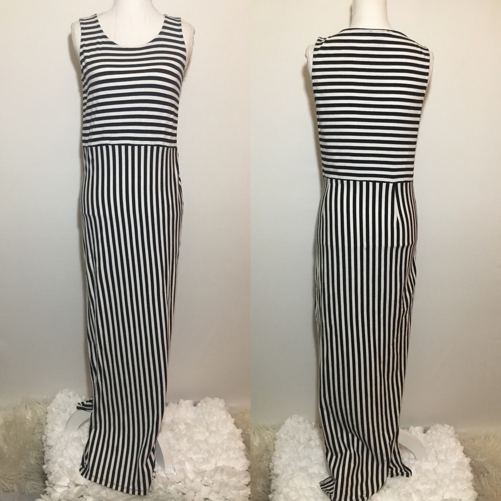 Chelsea and Theodore Black/ White Striped Maxi